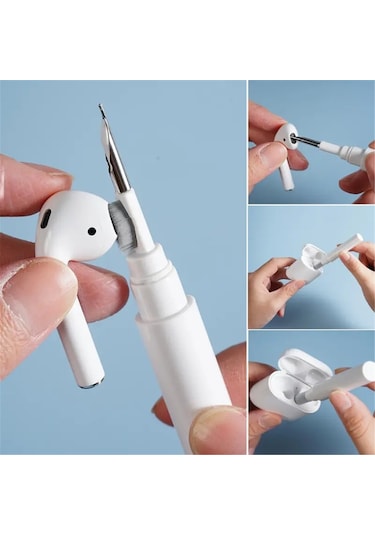 Gajeena Kulaklık Temizleme Kalemi - 3'lü Fonksiyonlu Fırça+metal Uç+yün Spons - Bluetooth Kulaklıklar Ve Kılıflar İçin - Beyaz