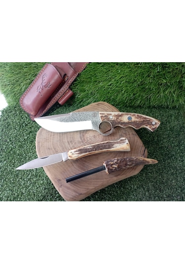 Tctknives El Yapımı Av Kamp Kılıflı Bıçak001 Kahverengi - Krem