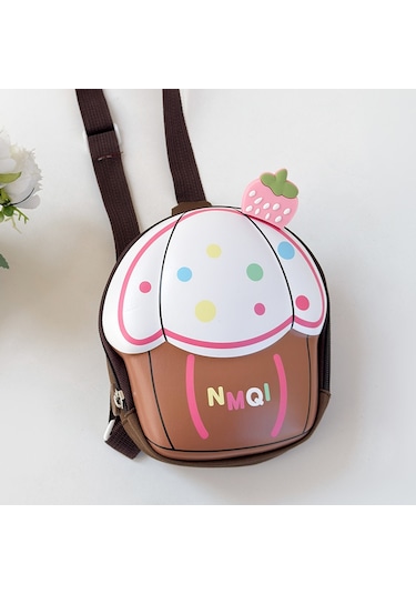 Sevimli Çapraz Kız Erkek Çocuk Cupcake Göğüs Çantası Kahverengi