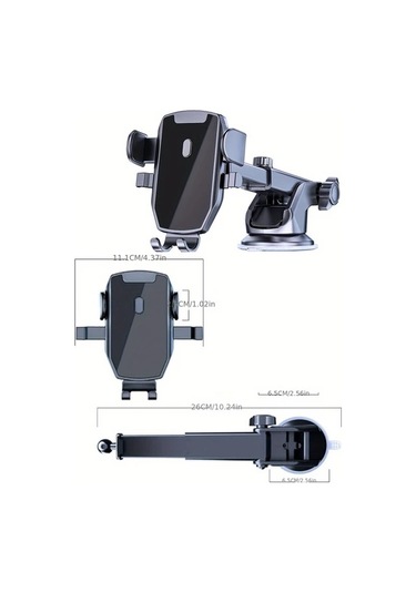 Xuweiwei Uzatılabilir Kollu Tek Tıklamayla Cikarilabilen 360 Derece Donebilen Siyah Vantuzlu Araba Tutucu D46 6 Gps Akilli Telefon Tablet Icin Pvc