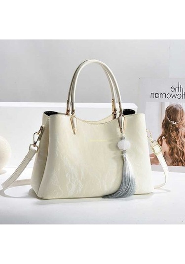 Pazly Yeni Moda Beyaz Büyük Kapasiteli Açık Bej Elçantası Açık Bej