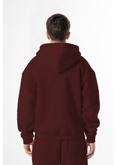 Flaw Nakışlı Zip Hoodie-28826 Bordo