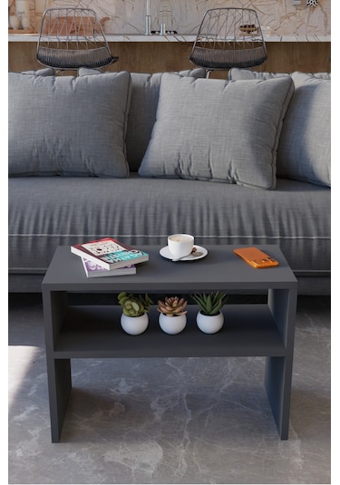 Alpa Ev Mobilya C Tasarım Koltuk Yanı Sehpa, Kitaplıklı Modern Laptop & Kahve Sehpası, Orta Sehpa Antrasit