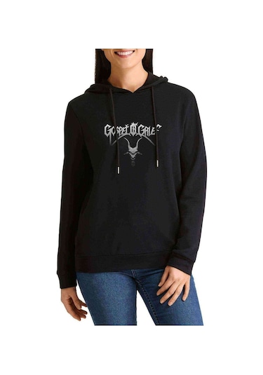 Gospel Of Grief Satan Baskılı Siyah Kadın Kapşonlu Sweashirt
