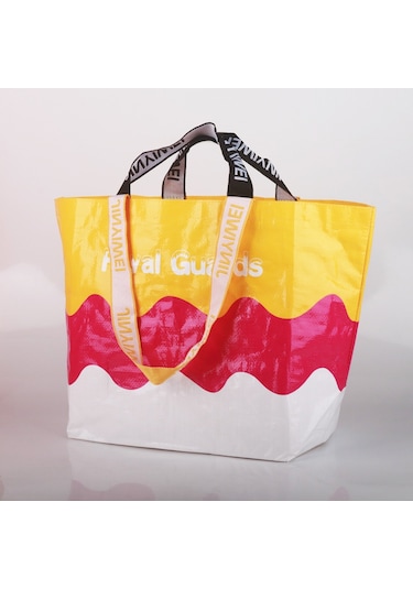 Snapbuy Dayanıklı Örgü Alışveriş Çantası - Çift Askılı, Plastik, Büyük Kapasiteli Torba Çanta Pembe - Beyaz