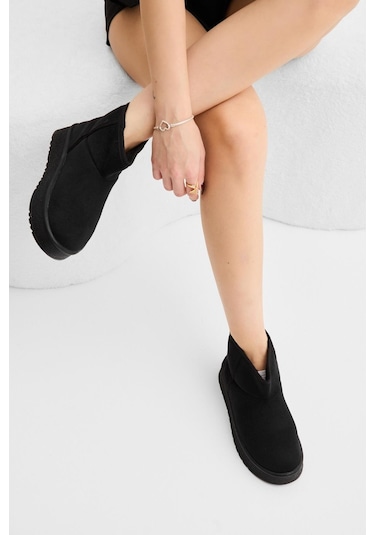 Kalın Poli Taban Süet Görünümlü Kadın Siyah Günlük Bot Tbldy535 Siyah