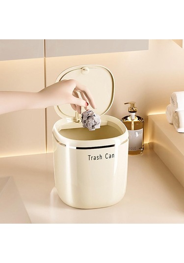 Mini Pres Çöp Kutusu Masaüstü Çöp Sepeti Ev Masası Plastik Atık Kutuları Ofis Malzemeleri Çöp Kutuları Çeşitli Eşyalar Kutusu Bej