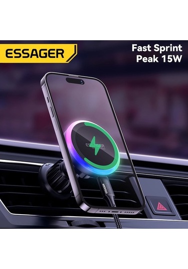 Tysm Joyjadehub Essager Rgb Manyetik Araç Telefon Tutucu Qi 15w Qi Kablosuz Şarj, Rgb Aydınlatma,  Ve Android Uyumluluğu, 360 Dönüşüm 1pc