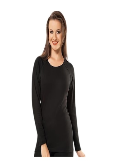 2007 Kadın Termal Içlik Uzun Kol Atlet Termal Fanila Siyah