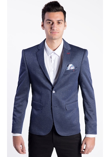 Sposo 5112  Dar Kalıp Örme Kumaş Lacivert Erkek Blazer Ceket Lacivert