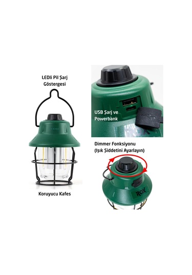 Rox 0215 Şarjlı Retro Outdoor Kamp Feneri 220 Lümen