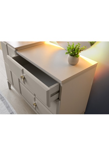 Paris Şifonyer-makyaj Masası-ışıklı Aynalı-mdf-kum Beji Kumbeji