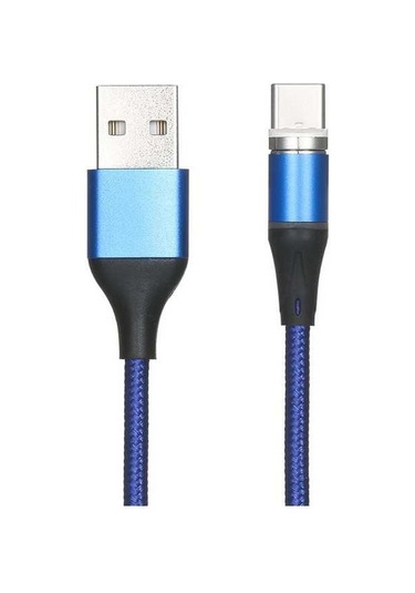 Pazly 2.4a Hızlı Şarjlı Type-c Manyetik Kablo, Naylon Örgülü, Mavi, 2m, Siyah/mavi/kırmızı/gümüş Renk Seçenekleri