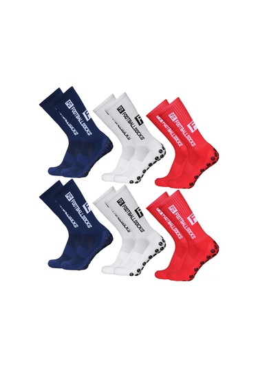 Suofeng Profesyonel Futbol Çorapları, Silikon Süspansiyon, Kayma Önleyici, Antrenman Ve Maç İçin, 6 Çift Kırmızı+beyaz+lacivert Beyaz - Kırmızı