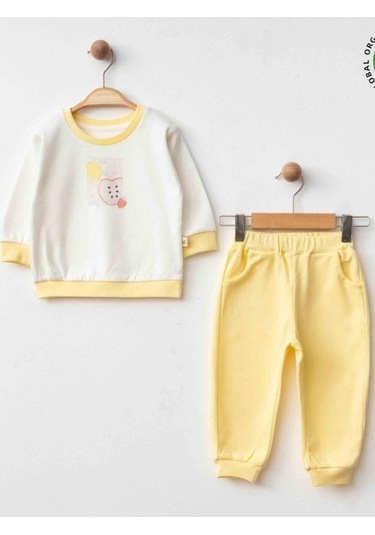 Zekids Kız Bebek Elma Baskılı Organik 2 Li Takım-15471 Sari