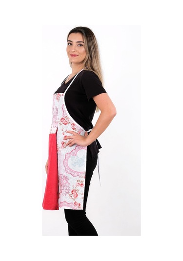 Flower 4lü Set Mutfak Önlüğü Havlulu Mutfak Önlüğü Fırın Eldiveni Ve Tutacak Kırmızı