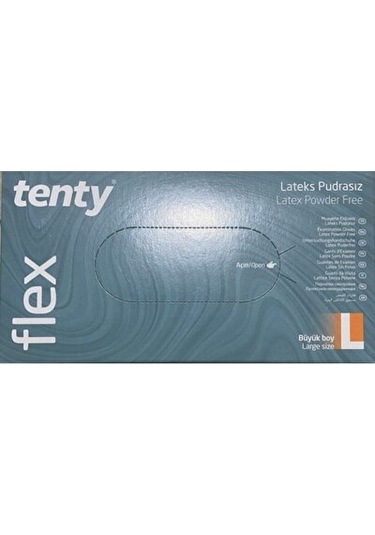 Tenty Flex Lateks Pudrasız Muayene Eldiveni 100'lü L