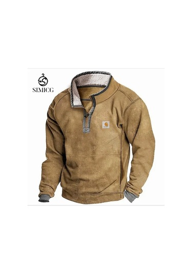 Erkek Dik Yaka Polar Sweatshirt Haki