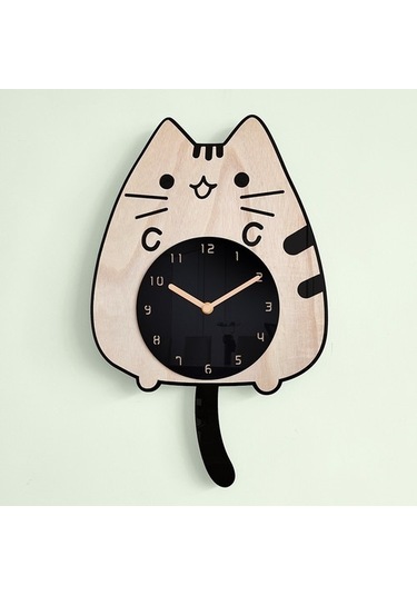 Goldenqian Vivid Venue Saat Ev Dekorasyonu Oturma Odası Kedi Sessiz Salıncak Duvar Saati 01soaq Siyah