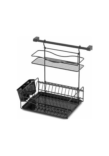 Geseus Home Borulu Askılı Bardaklık Tabaklık Bulaşıklık Mat Siyah