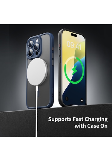 Rock Apple Uyumlu iPhone 16 Pro Anti-drop Lens Korumalı Magsafe Kılıf Titanium Mavi