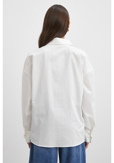 Düğme Detaylı Pamuklu Gömlek Beyaz Beyaz