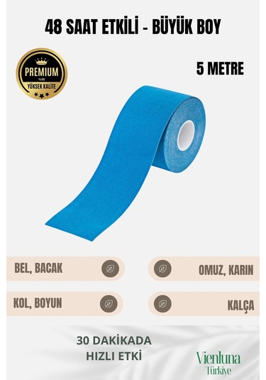 Vienluna Kas Gevşetici Esnek Eklem Omuz Ağrı Isı Bandı Mavi 5 CM x 5 M