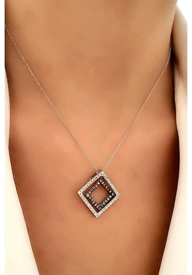 Sitrin Taşlı Zirkon Taş Detaylı Gümüş Kolye