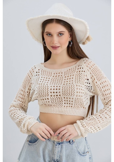Afili Butik Ajurlu Örgü Crop