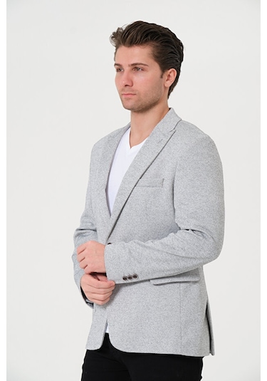 Bonesti Erkek Slim Fit Blazer Ceket Beyaz Siyah Nokta Desenli Beyaz Siyah Noktalı