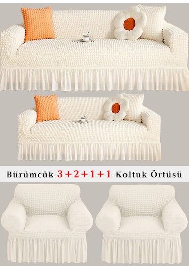 StarMall Bürümcük Koltuk Örtüsü, Berjer, Çekyat Kılıfı 3211 Takım Krem