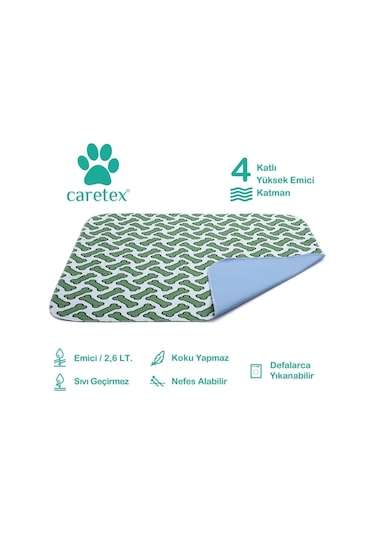 Abso Yıkanabilir Emici Köpek Pedi Kemik Baskılı Yeşil 100 x 100 CM
