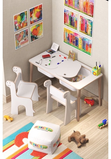 Miracle 3d Çocuk Çalışma Masası Aktivite Masası Beyaz