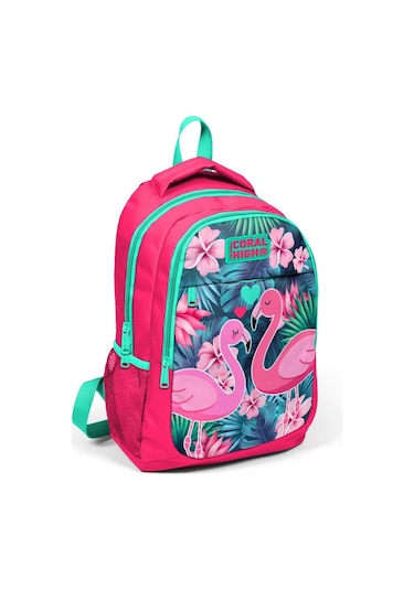 Coral High Kids Neon Mercan Su Yeşili Flamingo Desenli 3 Lü Okul Çanta Seti Set0114377