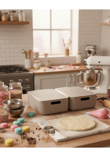 Okyanus Home Linea Smart Box Vizon 4,5 Lt 2 Adet Kapaklı Çok Amaçlı Saklama Kutusu Kahverengi