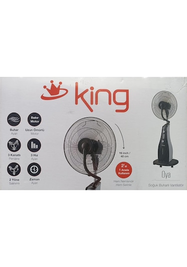 King KV1816 80W Oya Soğuk Buharlı Vantilatör 40 CM