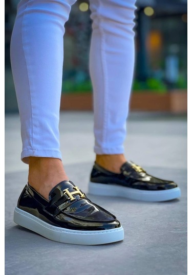 Bağcıksız Siyah Rugan H Günlük Erkek Ayakkabısı Siyah1 Siyah