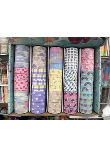 Renkli Desenli Dekoratif Kağıt Bant 6'lı Set 6