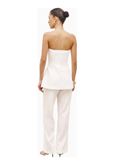 Because Of Alice Strapless Linen A - Line Bodice Kadın Üst Beyaz