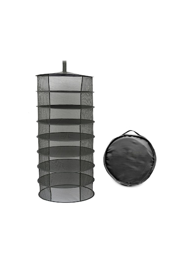 Neevoyu 8 Katlı Siyah Bitki Kurutma Ağı - 60 Cm Çaplı Dairesel Askı Desenli, Çay, Çiçek, Fıstık Kurutucu Sepeti