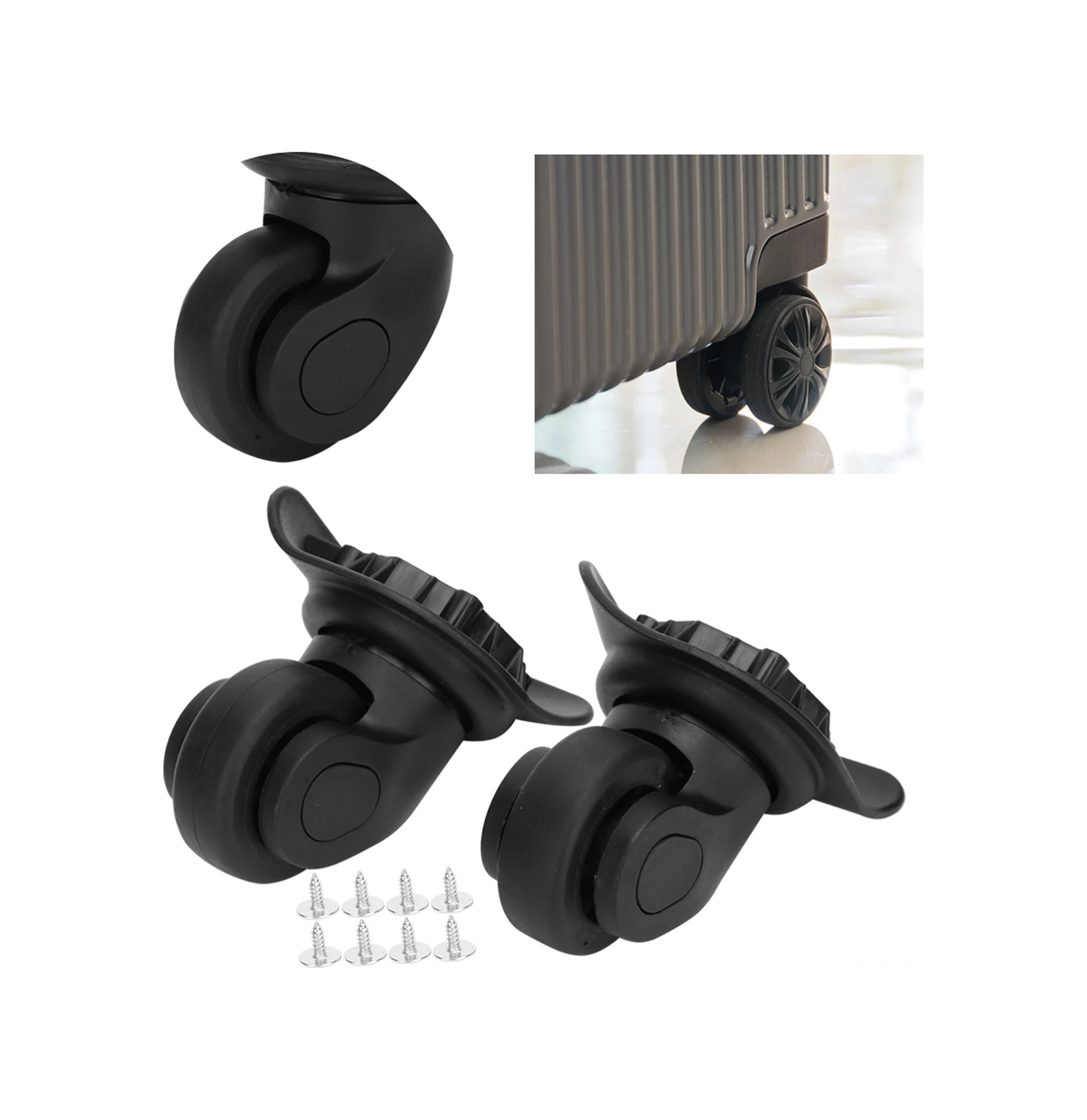 Shineyee Sessiz Tek Satırlı Valiz Tekerlekleri, Pp+pet Malzeme, Dayanıklı Ve Basınç Direnci, Valiz Tamiri Aksesuarı Siyah, 2 Adet, 8 Çivi İle