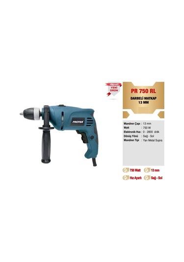 Proter Pr 750 Rl Darbeli Matkap 13 Mm 750 Watt