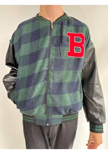 Erkek Pötikare Desen Nakışlı Kolej Ceket - Haki Haki