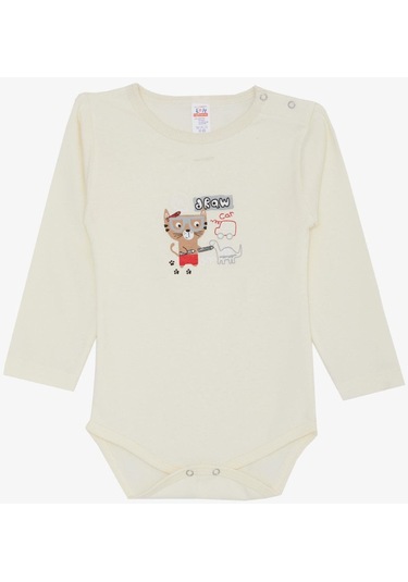 Breeze Erkek Bebek Çıtçıtlı Zıbın Body Ressam Kedicik Baskılı 9 Ay-3 Yaş, Krem-krem Krem