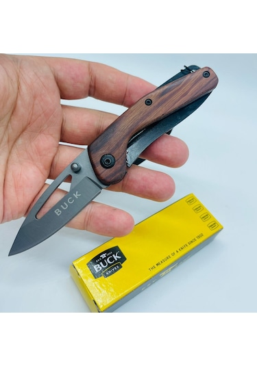 Buck Marka Ahşapkasa Miniceplik Anahtarlıklı Çakı //15cm-x45 Gri - Kahverengi