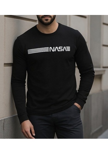 Efnaz Style Erkek Uzun Kollu Bisiklet Yaka Viskon Sweat siyah