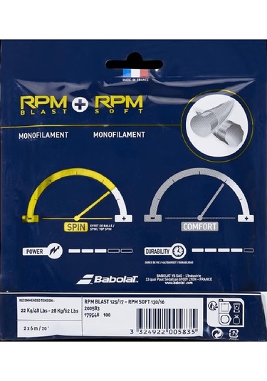 Babolat Hybrid RPM Blast 125 +RPM Soft 130 Tenis Kordaj Teli 12m