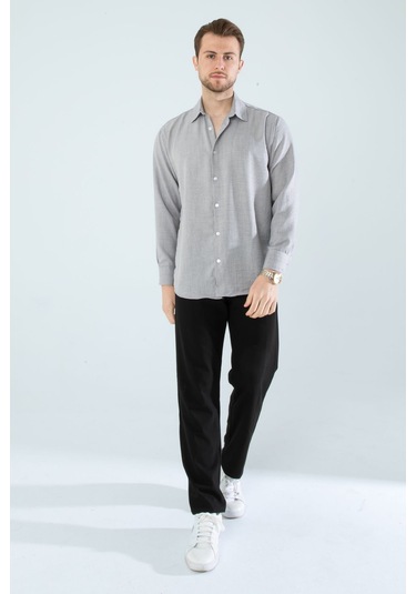Rahat Kesim Keten Dokulu Gömlek Gri