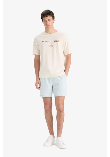 DeFacto %100 Pamuk Initial D Boxy Fit Bisiklet Yaka Sırt Baskılı Kısa Kollu Tişört F2877AX25SMER78