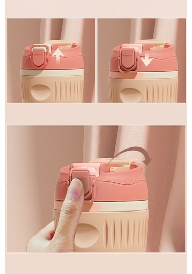 316 L Çelik Pembe 350 Ml Pipetli Soğuk Sıcak Kahve El Termos Mug Cin846pm Pembe